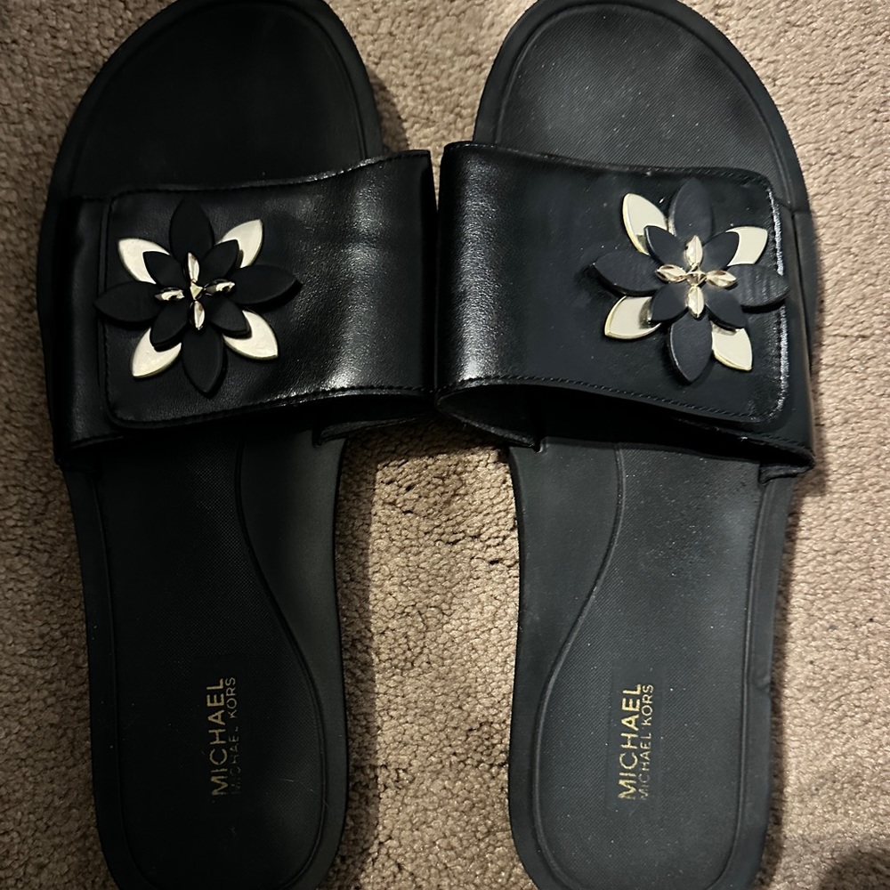Michael Kors Gold black slides size 11
